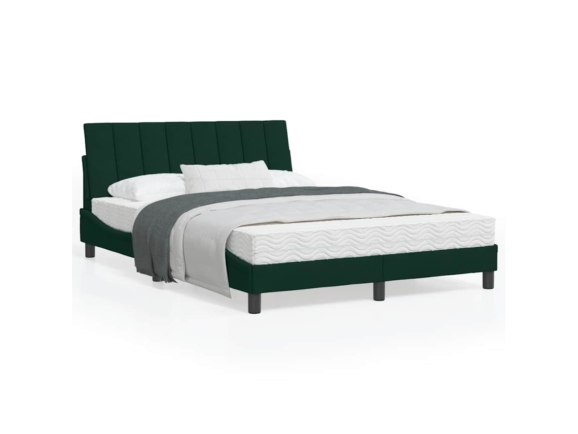 Vidaxl Cama Com Colchão Hanko 120x200 Cm Veludo Verde-escuro
