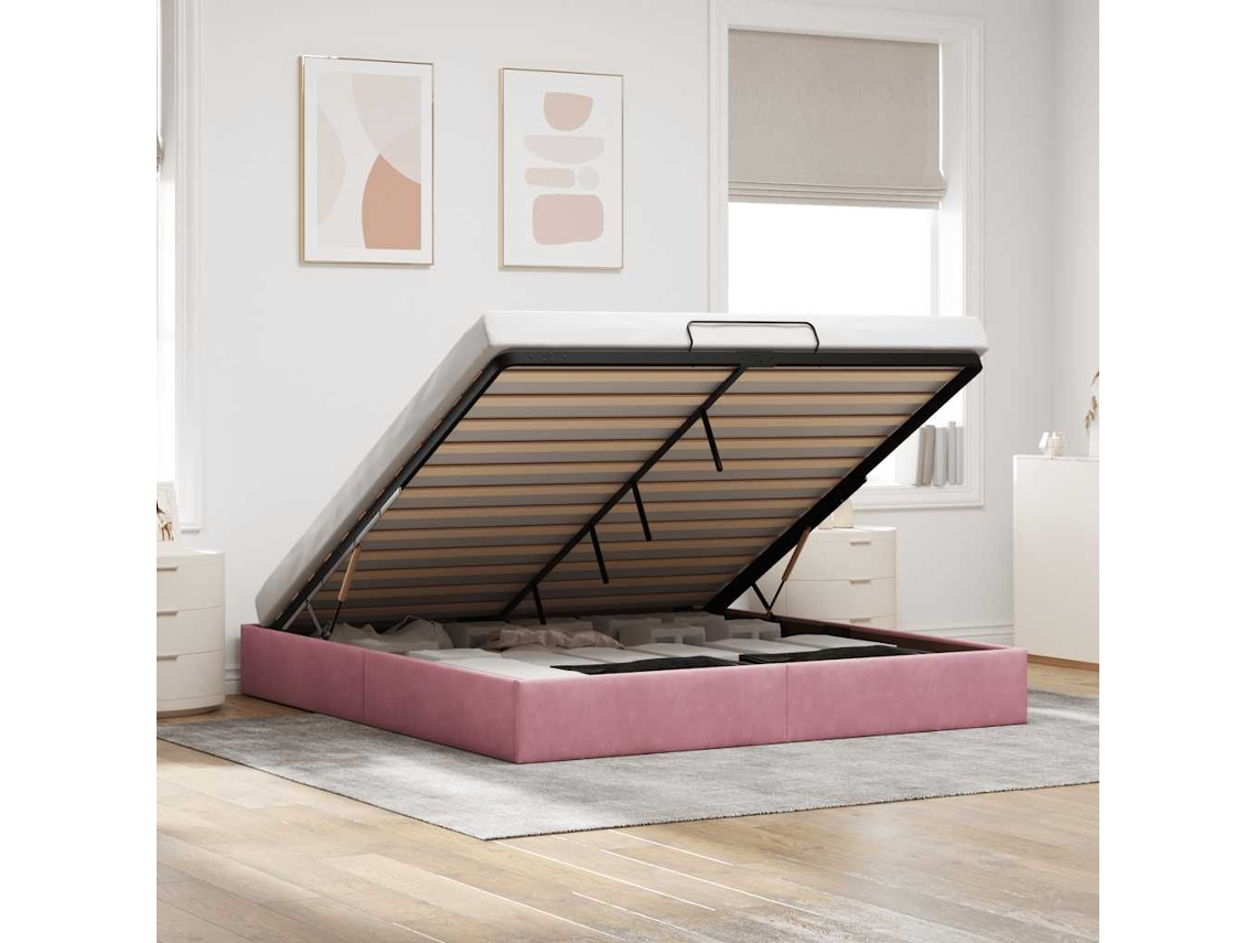 Cama De Casal | Camas Para Quarto | Estrutura De Cama Otomana Sem Colchão 180x200 Cm Veludo Rosa