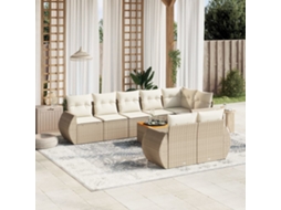 9 Pcs Conjunto De Sofás P/ Jardim Com Almofadões Vime Pe Bege Dkd Home Decor