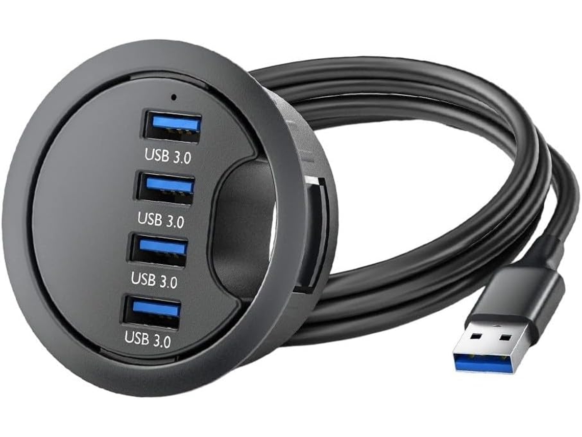 Hub Usb 3.0 De Mesa Com Orifício Para Passagem Cabos, 4 Portas E