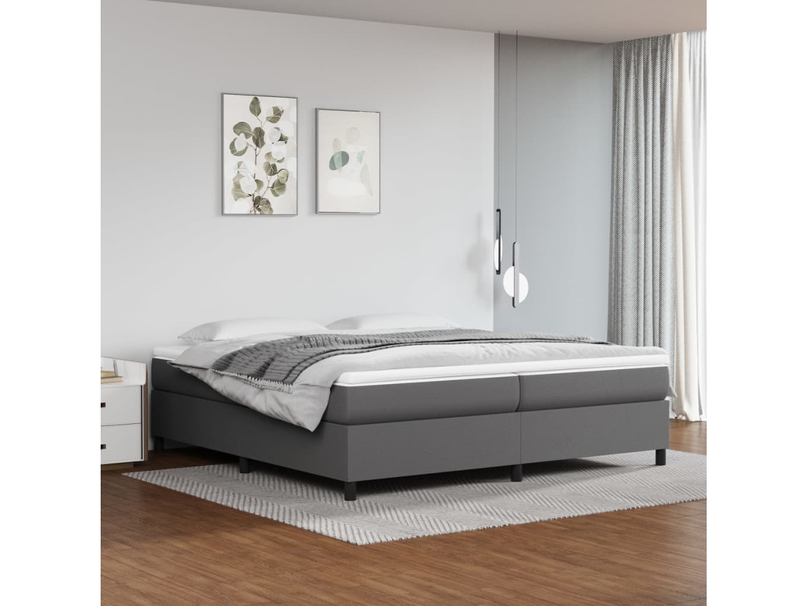 Cama Com Molas/colchão 200x200 Cm Couro Artificial Cinzento