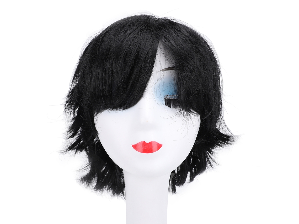 Peruca curta de cabelo sintético preto para cosplay feminino