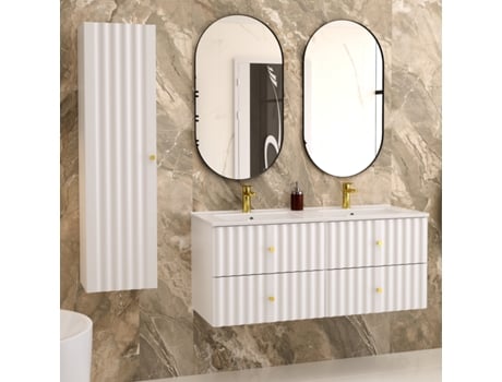 Móvel de Lavatório Duplo com Pedestal Izae White 120Cm PETITS-MEUBLES