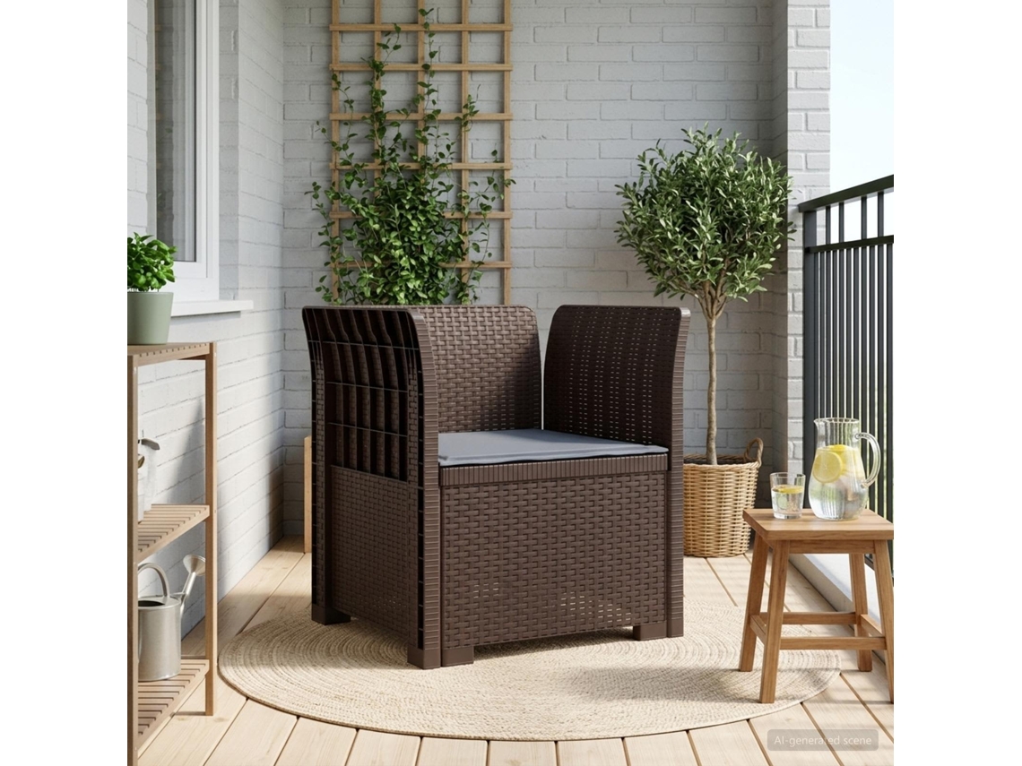 Vidaxl Poltrona 1 Lugar Com Almofada Look Rattan Pp Castanho