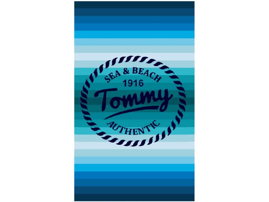 Toalha De Praia De Algodão Tommy Com Riscas Azuis
