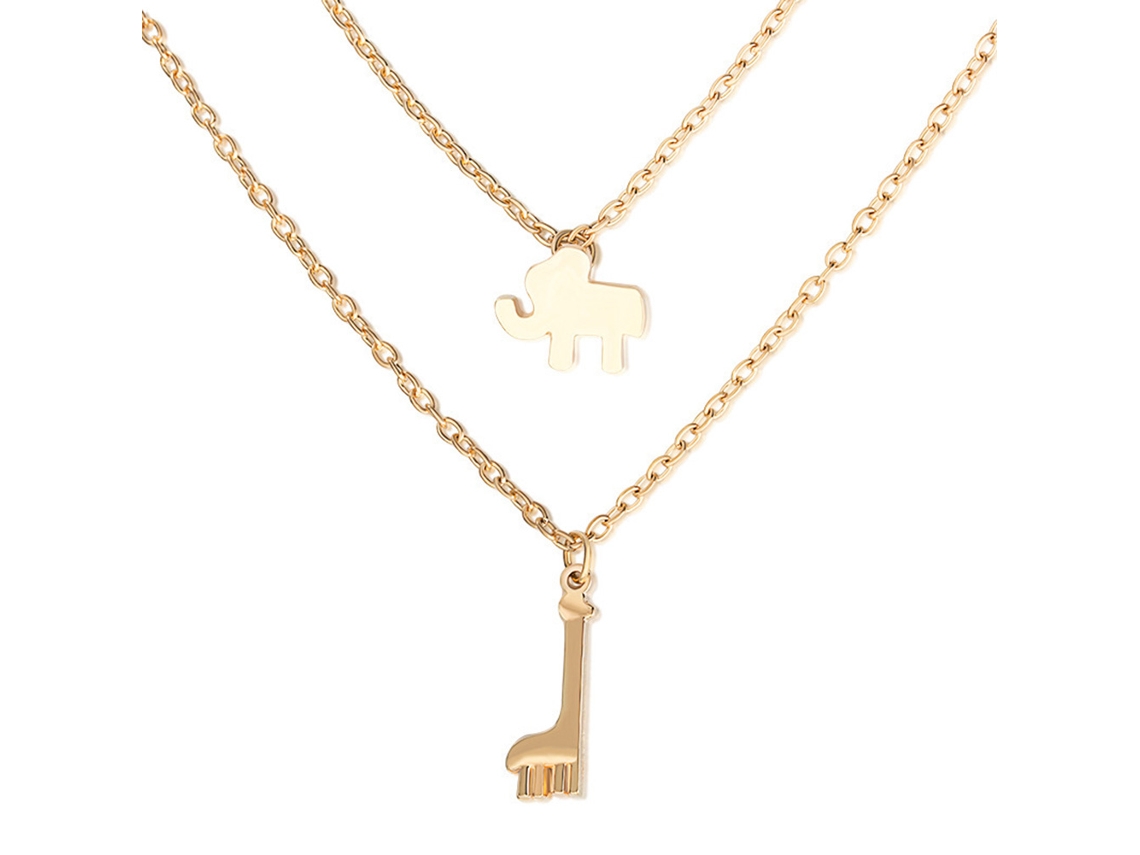 Colar Com Pingente Liga Multicamada Elefante Girafa Personalidade Simples