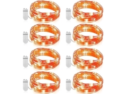 8 Pack Luzes De Fadas 7.2ft 20 Leds Operadas Por Bateria Cabeamento De Cobre Luzes Piscantes Laranja