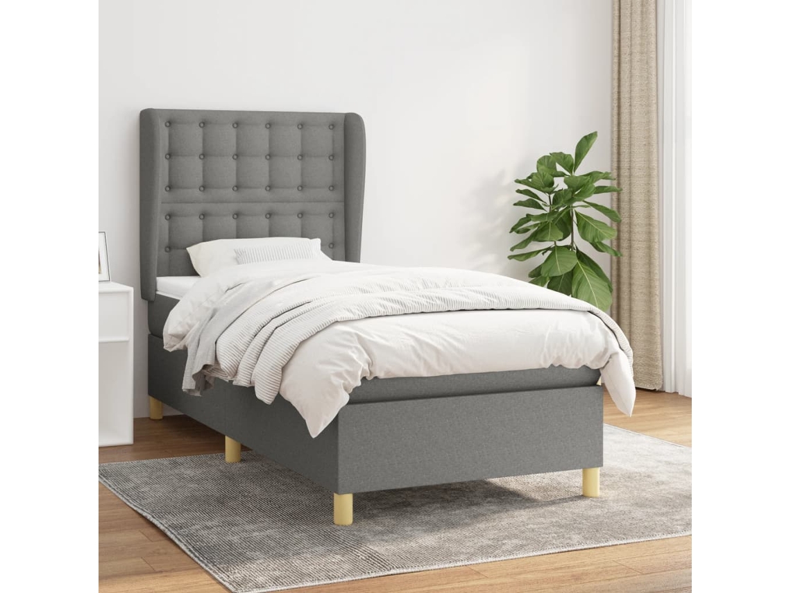 Vidaxl Cama Com Molas/colchão 90x190 Cm Tecido Cinza-escuro