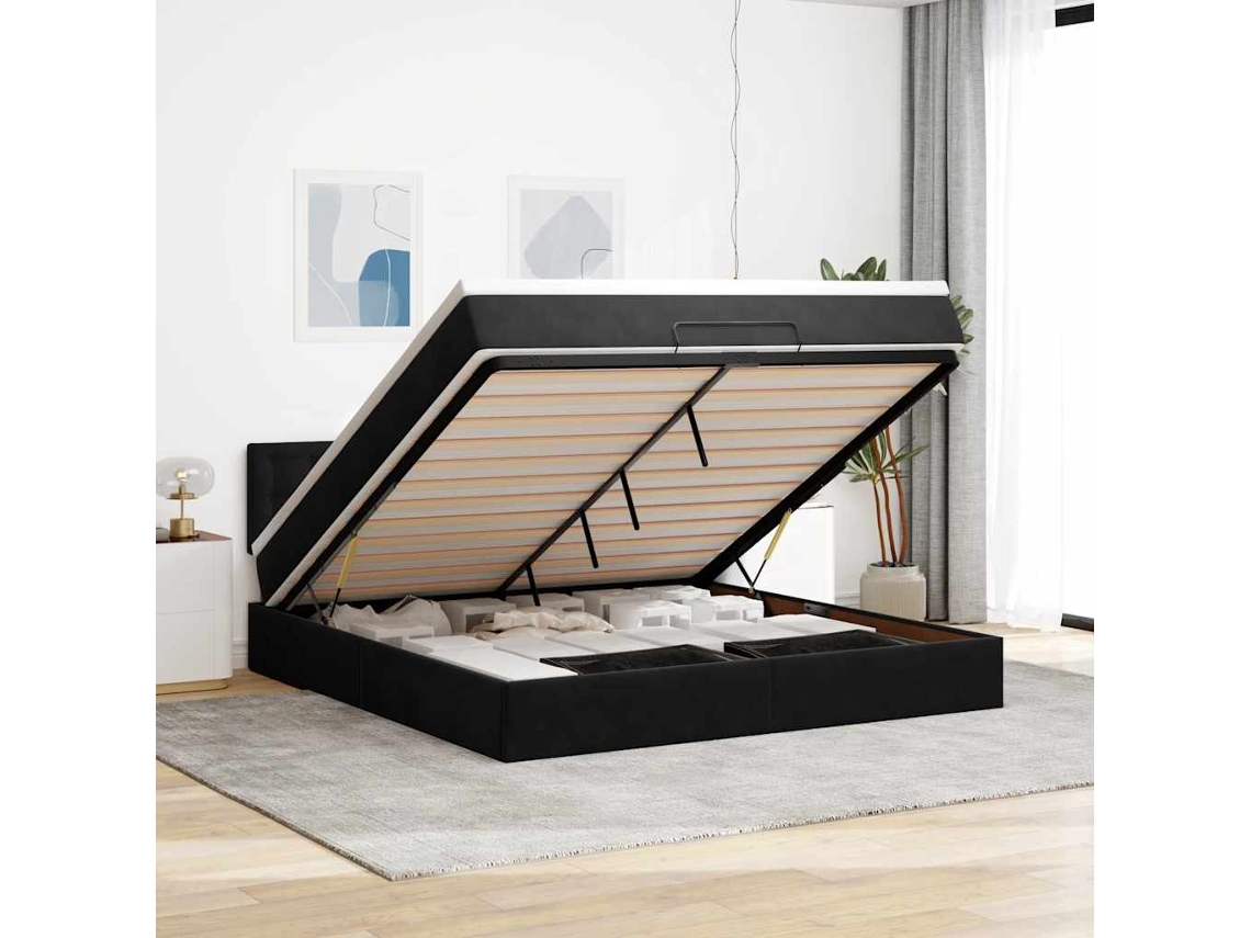 Vidaxl Estrutura De Cama Otomana Com Colchão 180x200 Cm Veludo Preto