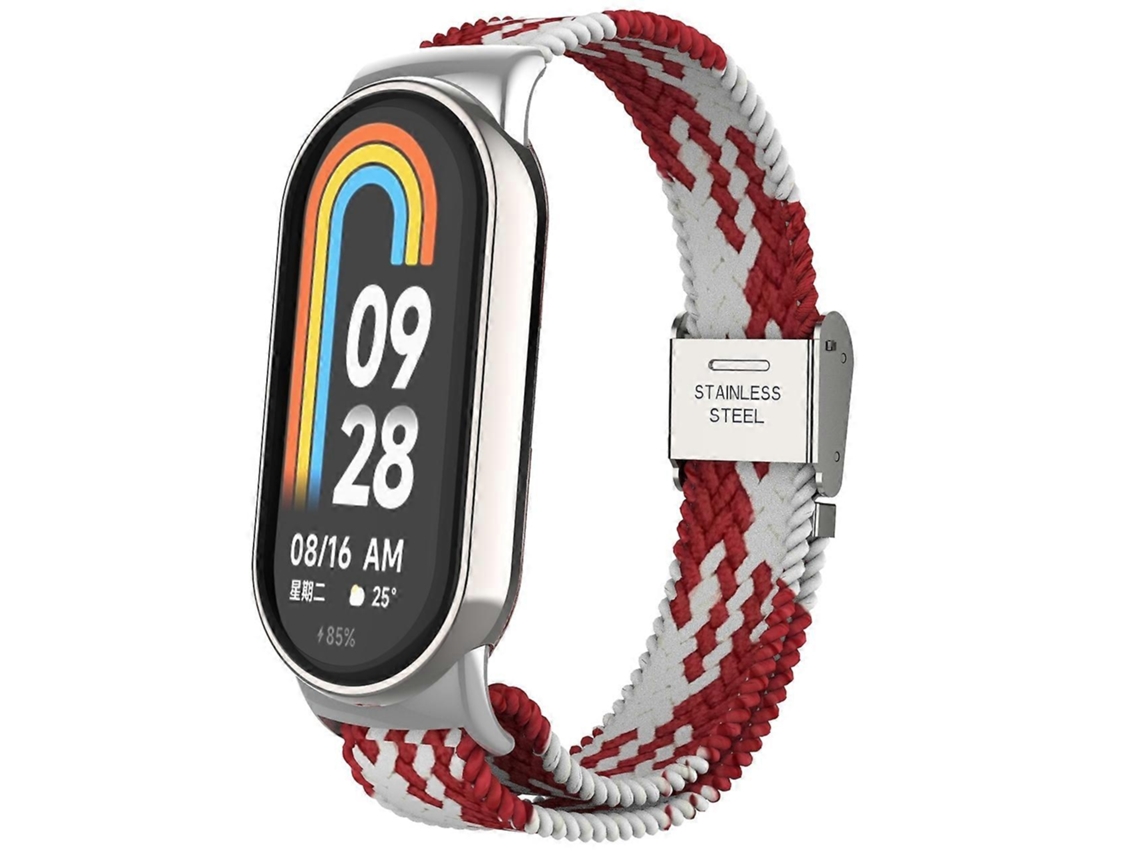 Pulseira De Relógio Xiaomi Mi Band 8 Com Cabeça De Metal E Fivela Ajustável Em Nylon Trançado E Aço.
