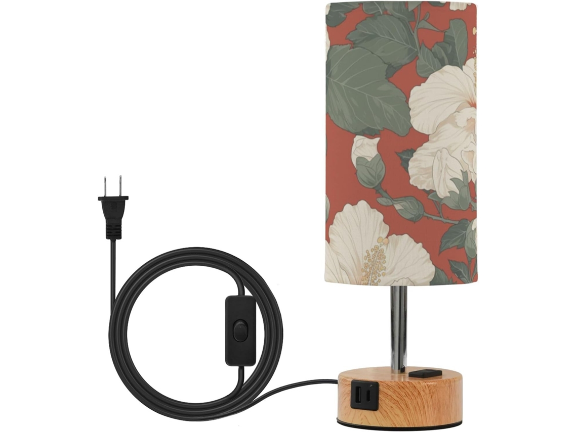 Mesa pequena Linqin vermelha com base em tecido e lâmpada LED inclusa, ideal para cabeceira de cama.