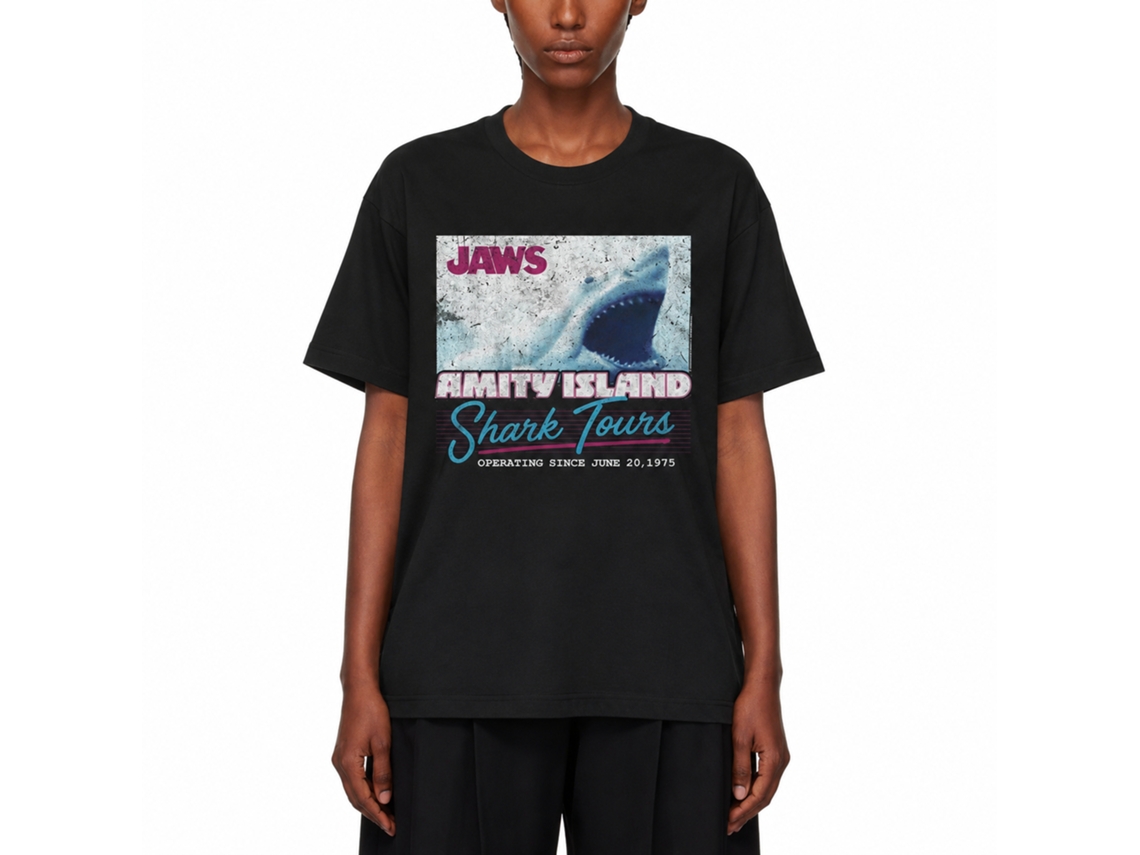 Rockinstone Jaws Movie Shark Tours Black Adult T-shirt Size:xxxl
