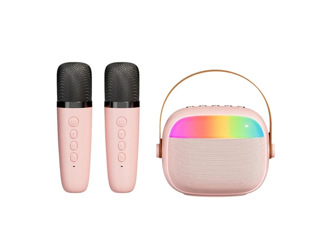 Mini Máquina De Karaokê Para Crianças E Adultos Alto Falante Bluetooth Com 2 Microfones Sem Fio E Luzes Led Festa Em Casa Para Meninas Meni Yizhood