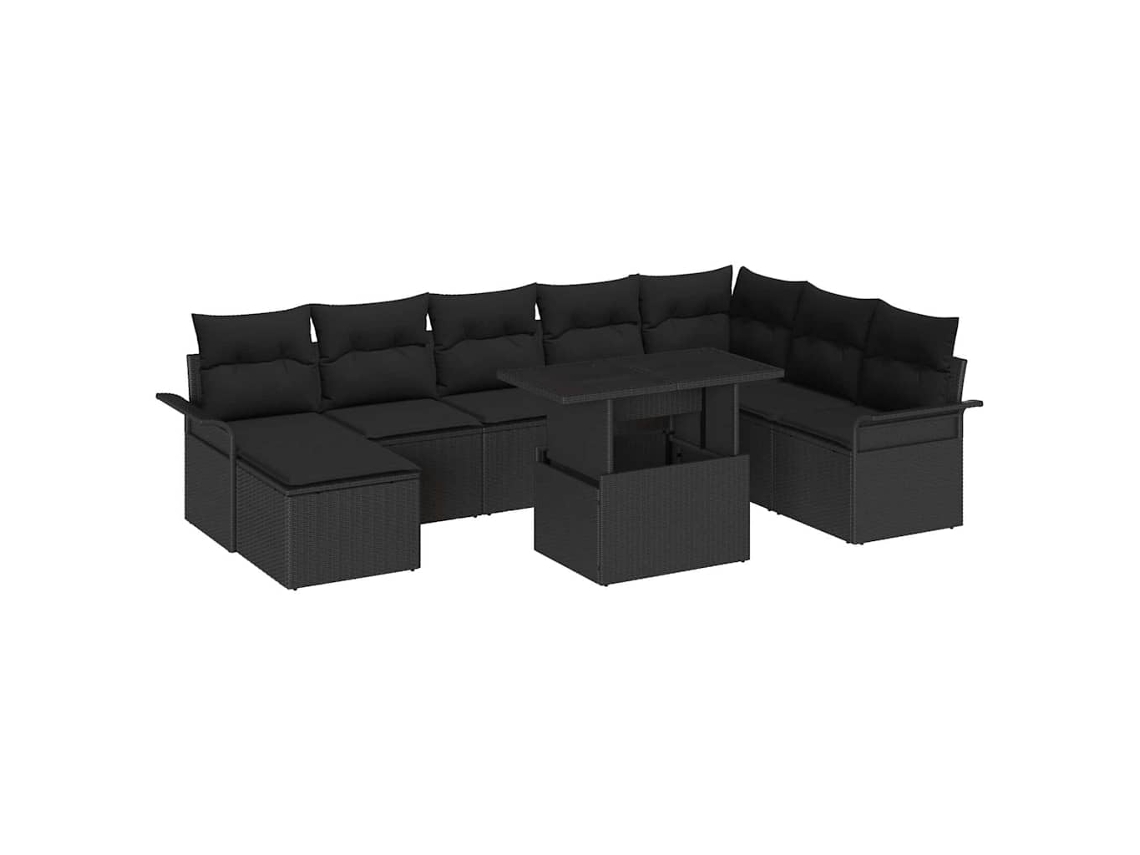 Vidaxl Conjunto De Sofá De Jardim 9 Unid. Preto