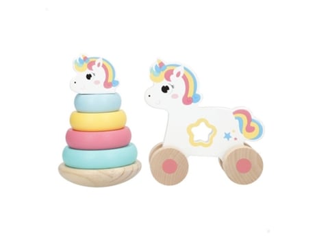 Conjunto de brinquedo de puxar e torre de empilhar de madeira Woomax, modelos variados, cores variadas, Babyp25 (1 unidade por item comprado)