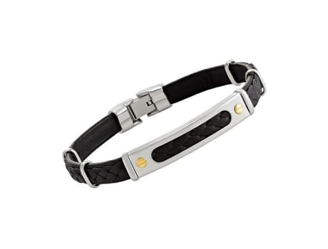 Bracelete Masculino Jourdan Aço E Couro Preto Trançado Comprimento 21 Cm Certificado De Autenticidade