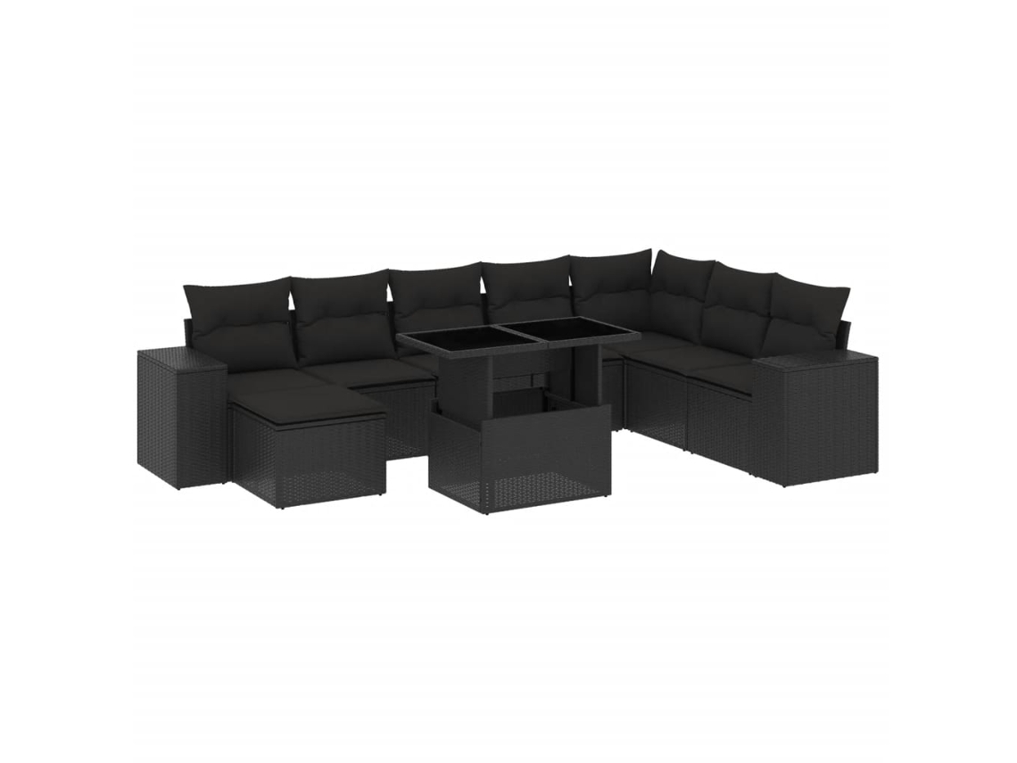 Conjunto de 9 Sofás para Jardim com Almofadões Vime Pe Preto MAISON EXCLUSIVE (9 pcs)