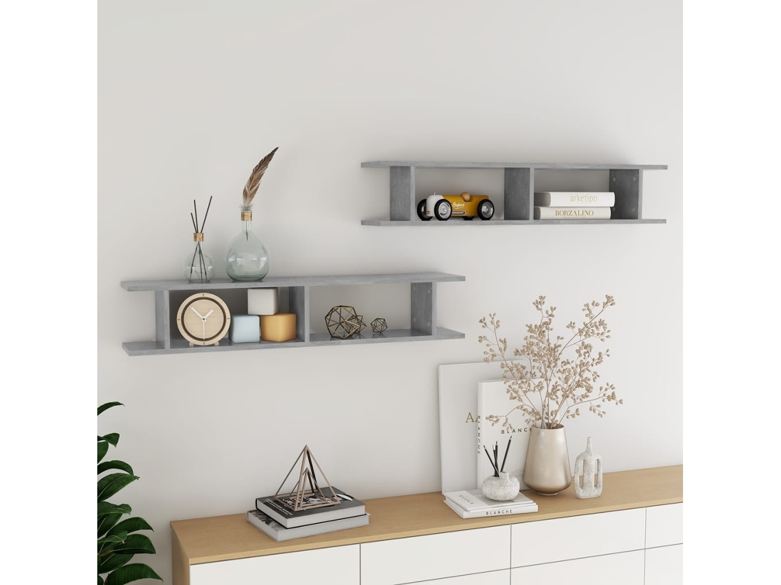 Vidaxl Estantes De Parede 2 Pcs 105x18x20cm Contrapl. Cinzento Cimento