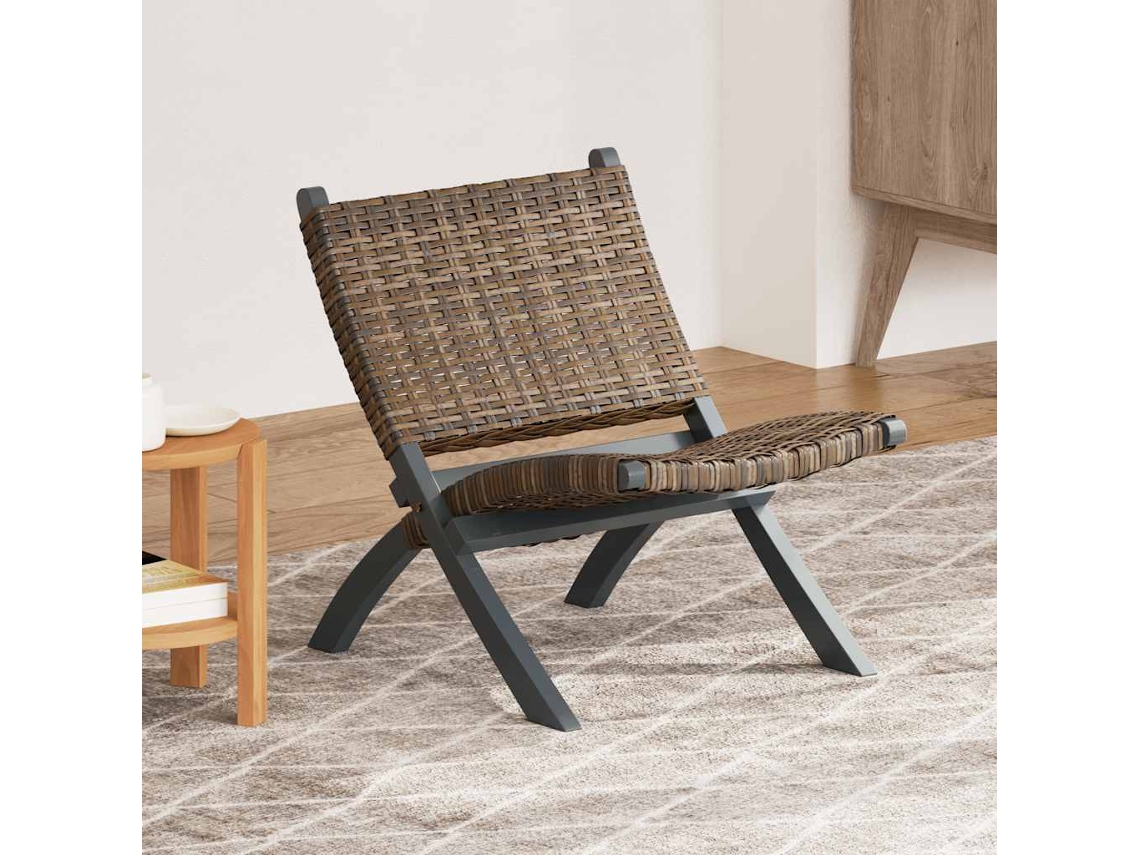 Vidaxl Cadeira Relaxante Vime Kubu Natural/madeira Mogno Maciça Cinza