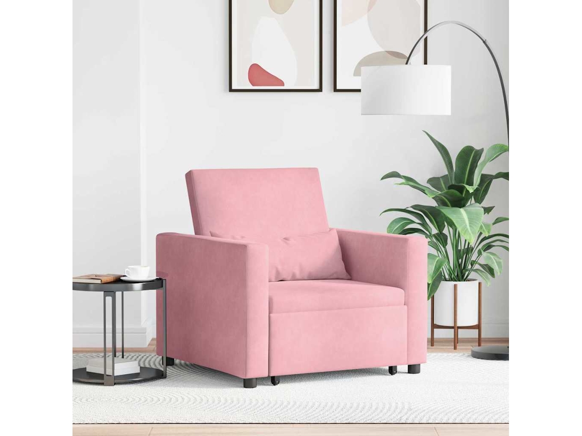 Vidaxl Sofá-camas Retrátil Individual Com Rodas Rosa Claro Veludo