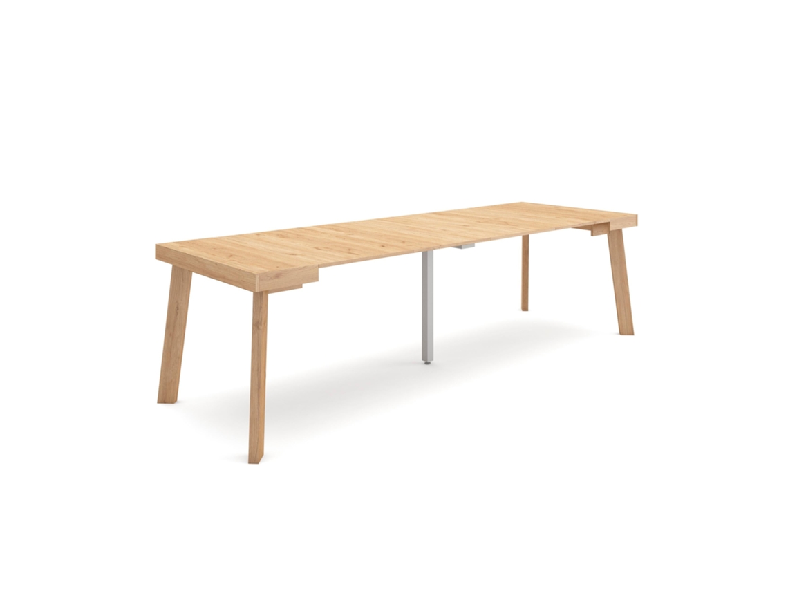 Mesa Consola Extensível, 262x90x73cm, Para 12 Pessoas, Pés De Madeira, Carvalho