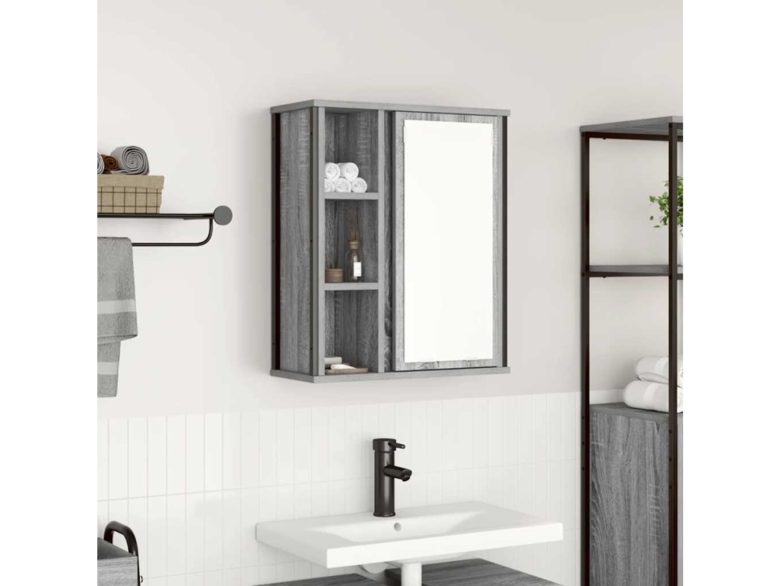 Vidaxl Armário De Parede Para Banheiro Com Espelho, Cinza, Modelo Sonoma, 50x21x60 Cm