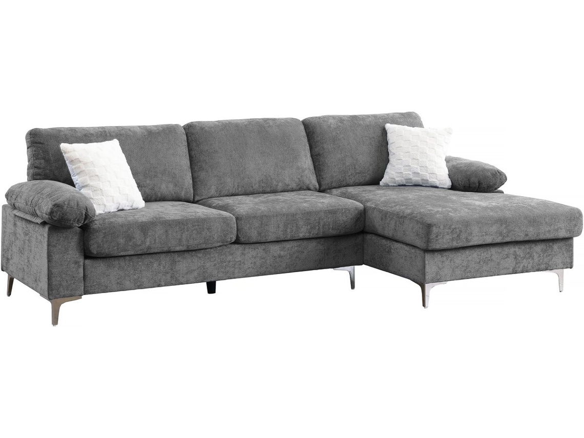 Sofá de Canto Reto Jade em Tecido Chenille 3 Lugares Cinzento Claro HABITAT ET GARDEN