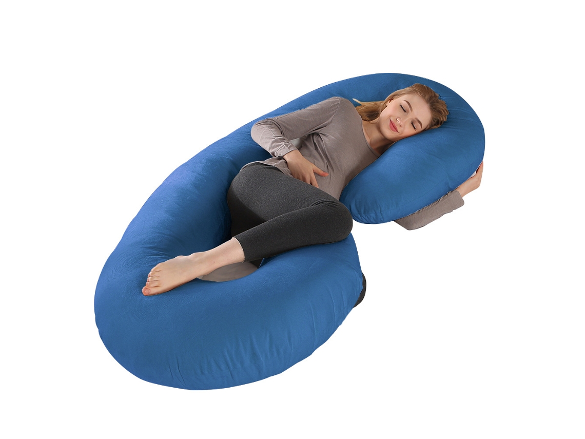 Almofada para Grávidas, Travesseiro para Gestantes em Formato de C, Alivia Dores nas Costas e Pescoço Gravidez SPQMENT (150x80cm azul Escuro)