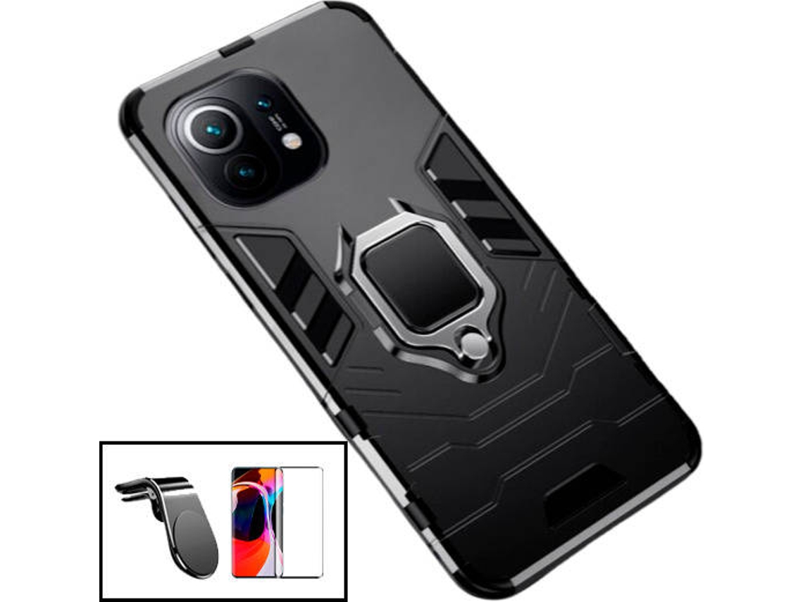 Kit Capa, Película e Suporte Magnético para Carro Xiaomi Mi 11 Lite 5G PHONECARE Military Defender Preto