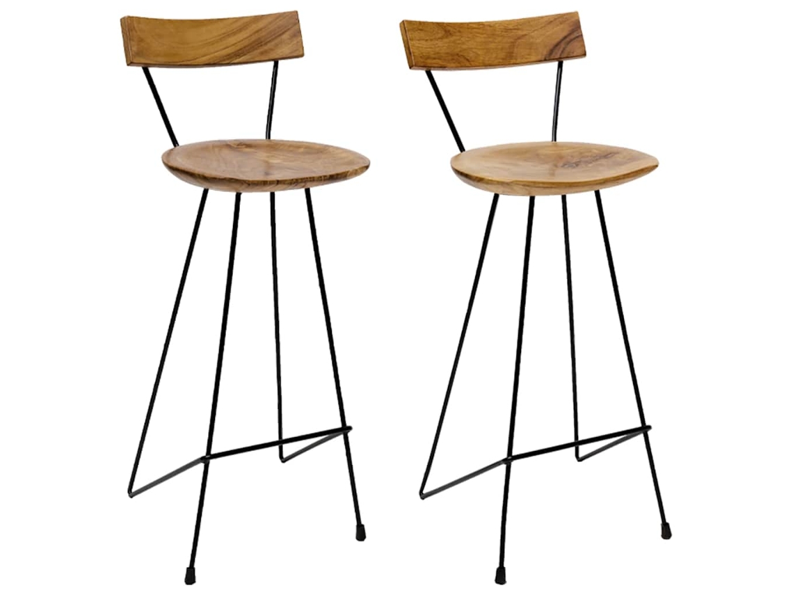 Vidaxl Bancos De Bar 2 Pcs Madeira De Teca Maciça