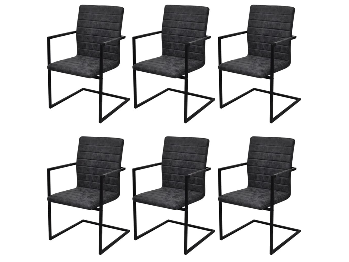 Vidaxl Cadeiras De Jantar Cantilever 6 Pcs Couro Artificial Preto