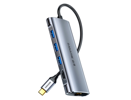 Adaptador SAMZHE Th-04 6In1 Type-C a Hdmi 3Usb3.0 Pd100W 1000Mbps para Huawei Mate40/P50 S20