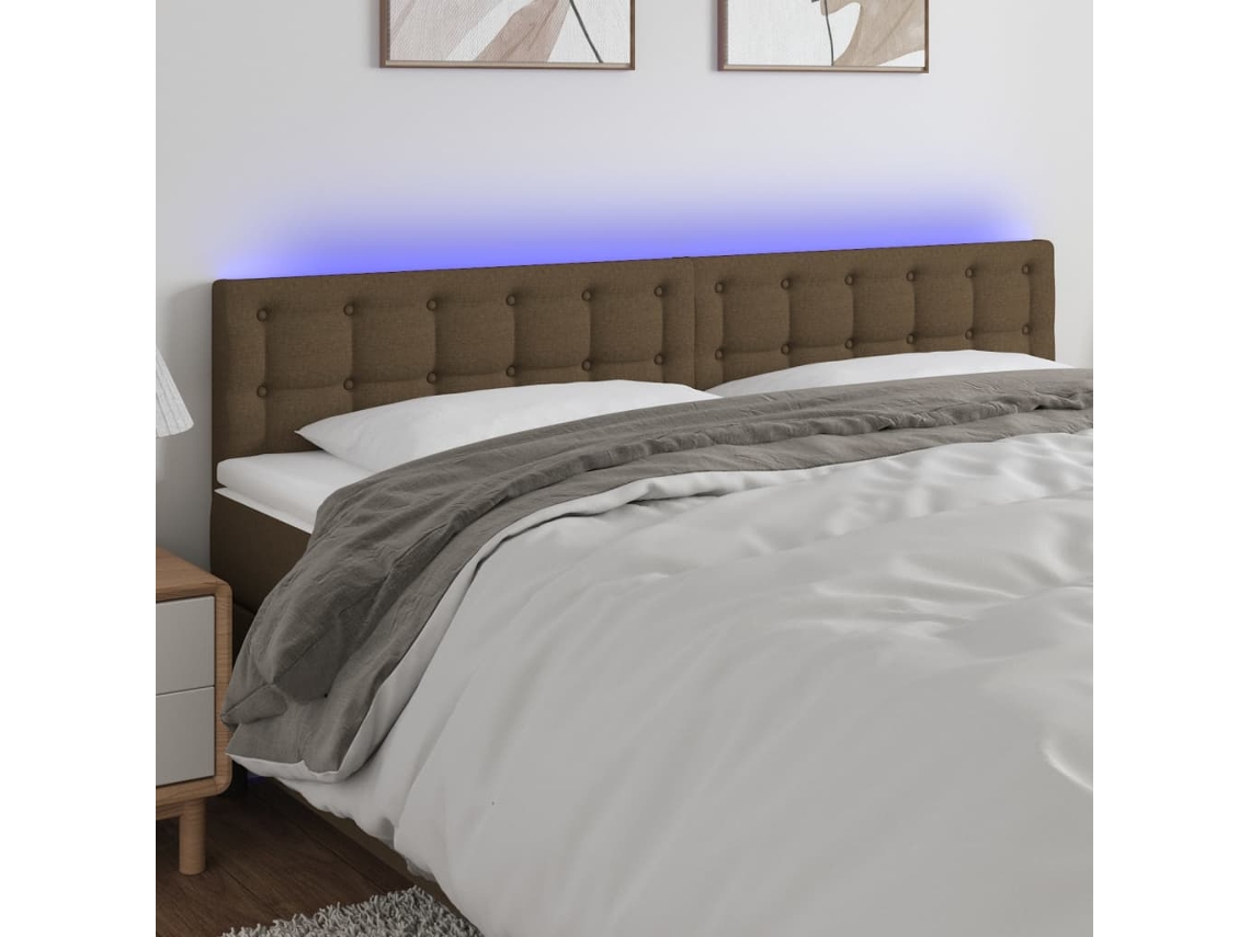 Vidaxl Cabeceira De Cama C/ Luzes Led Tecido 180x5x78/88 Cm Castanho