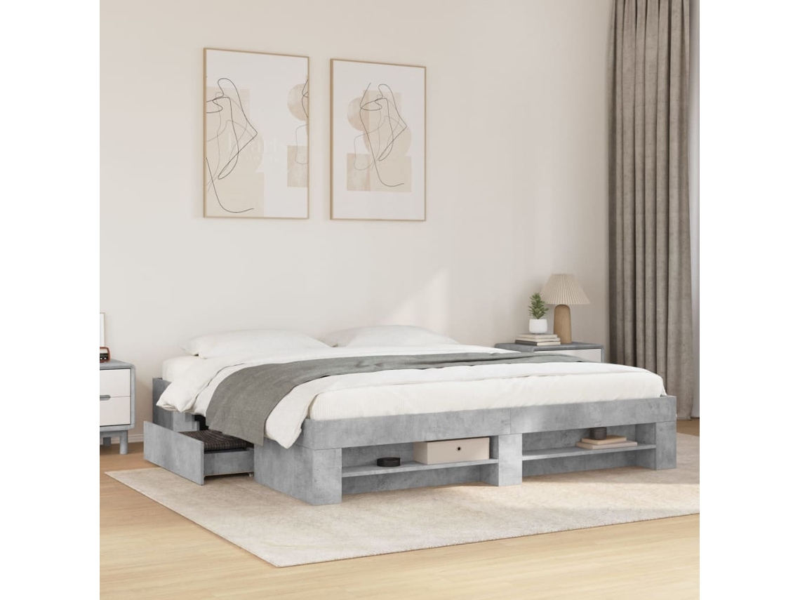 Vidaxl Estrutura De Cama 200x200 Cm Derivados De Madeira Cinza Cimento
