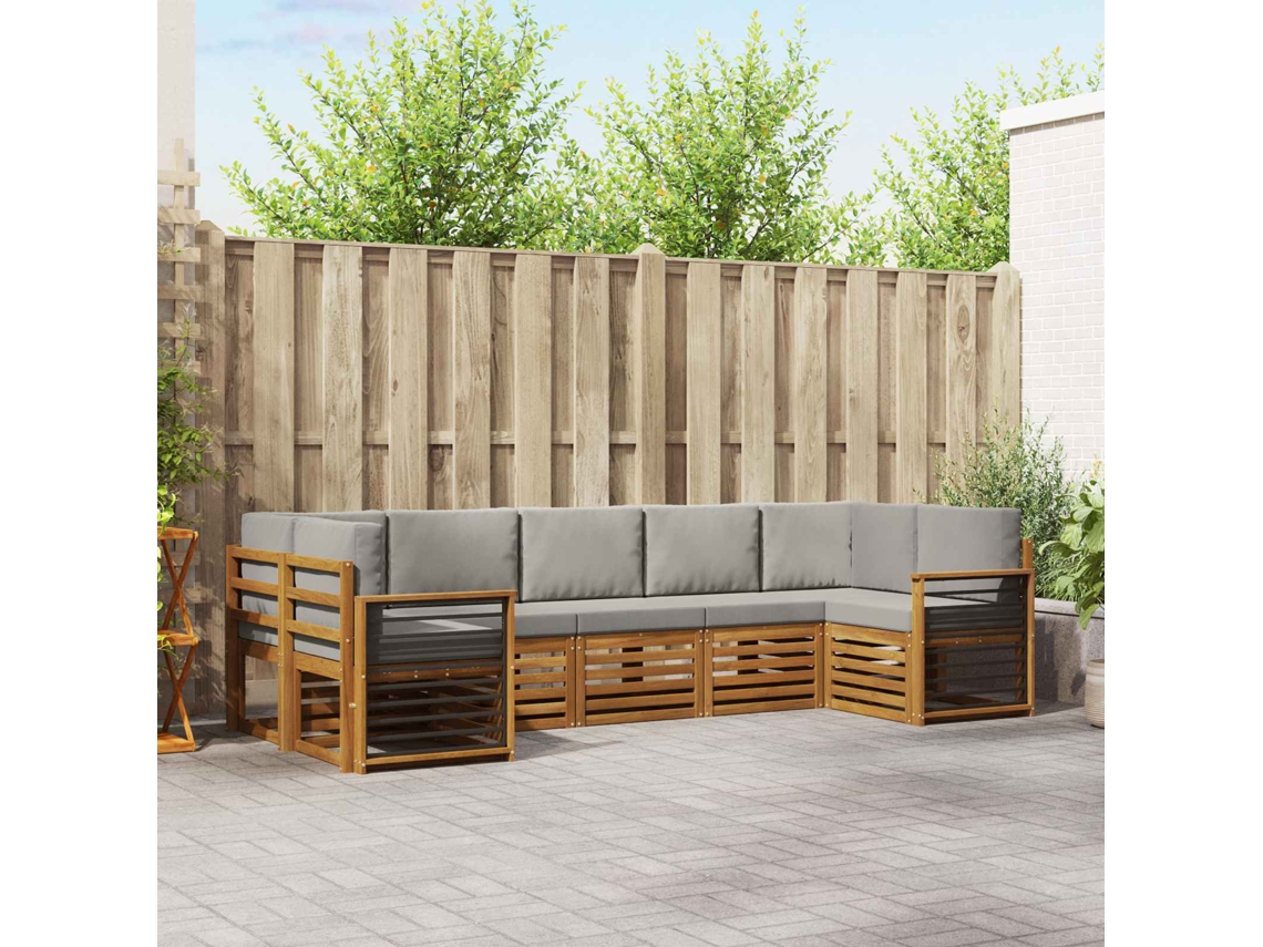 Vidaxl Conjunto De Sofás Para Exterior 7 Unid. Cinza Natural E Claro