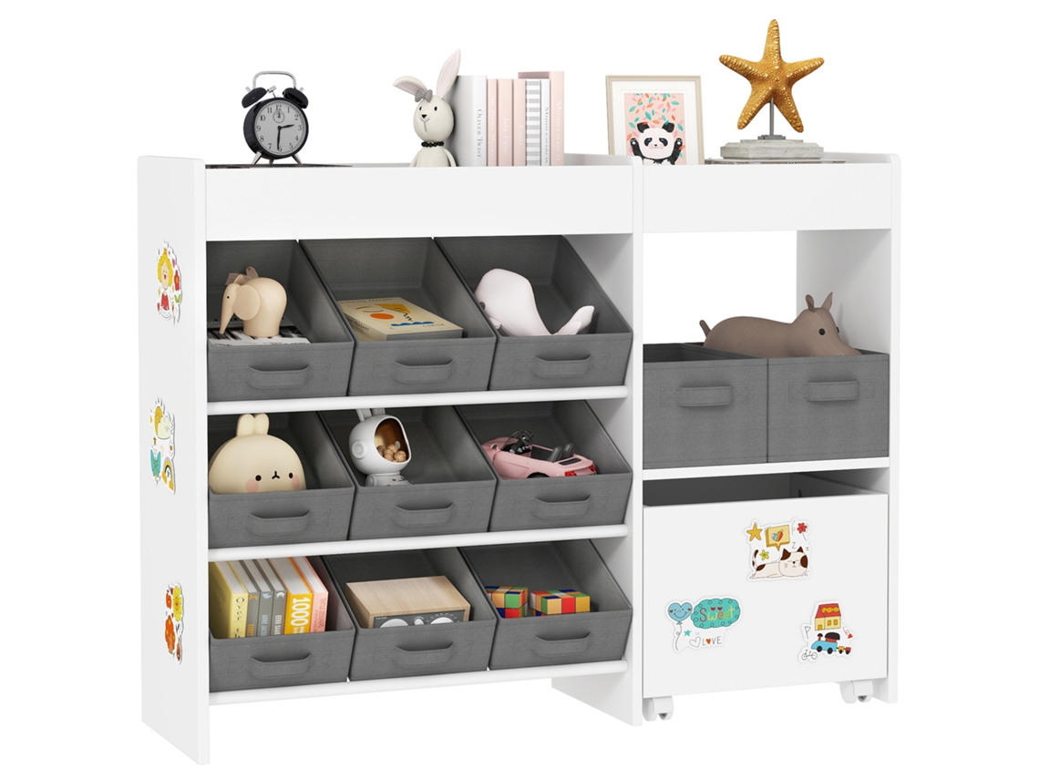 Organizador Infantil com 11 Cestos Removíveis, Compartimentos e Folhas de Adesivos, 105x30x80 Cm, Branco Ge