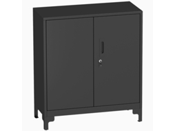 Armário De Escritório Em Metal, Portas Com Chave, Cômoda Para Escritório, Design De 2 Níveis, Preto.