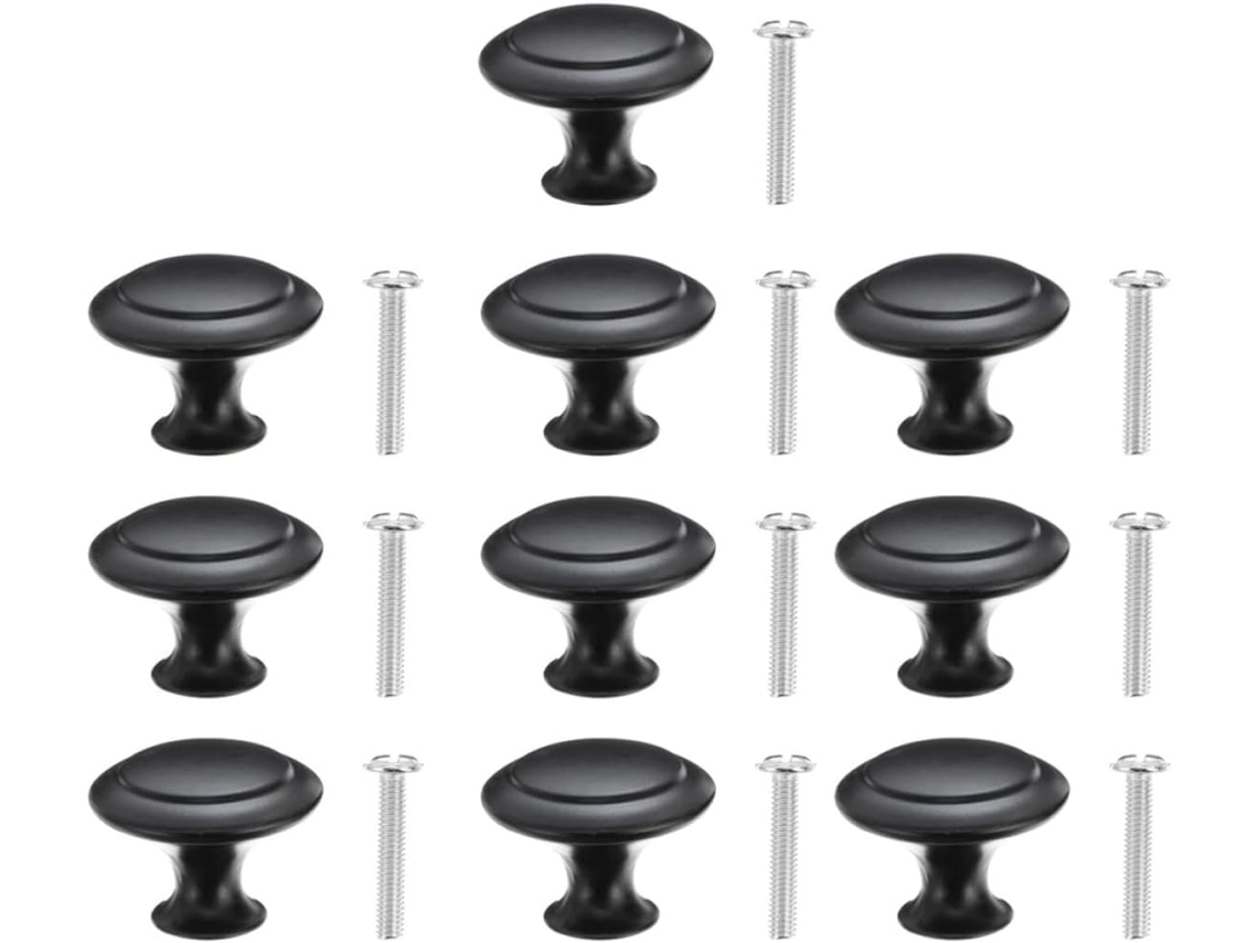 Conjunto De 10 Puxadores Gaveta Nolitoy Em Aço Inoxidável Preto, Formato Cogumelo, Com Parafusos, Para Hotéis E Armários