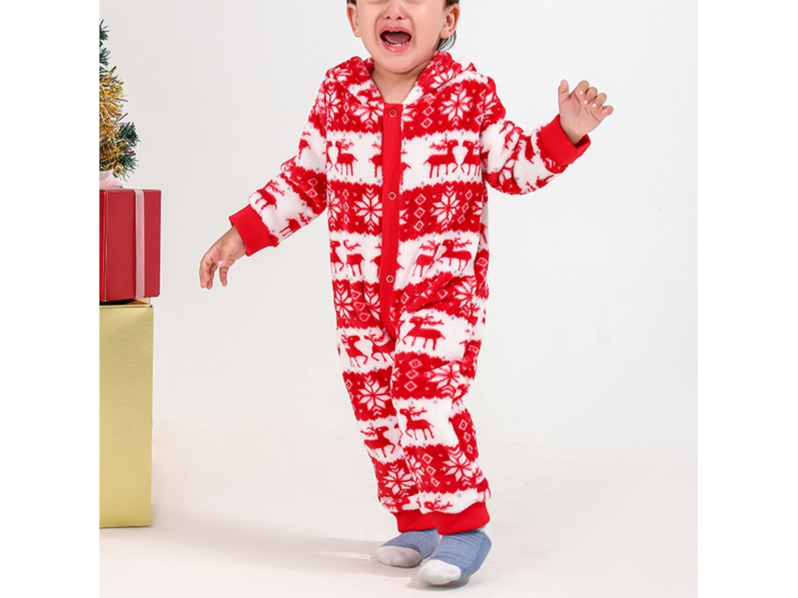 Pijamas Navideños Con Estampado De Copos De Nieve Con Capucha Y Bolsillos Para Bebé 12-18m Rojo