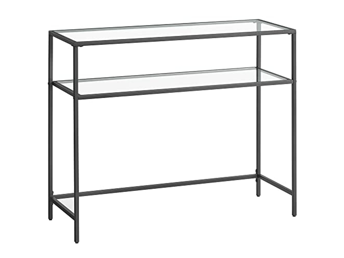 Mesa de Console Moderna em Aço Preto com 2 Prateleiras de Vidro PRICENET
