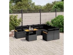 Vidaxl 10 Pcs Conjunto Sofás De Jardim C/ Almofadões Vime Pe Preto