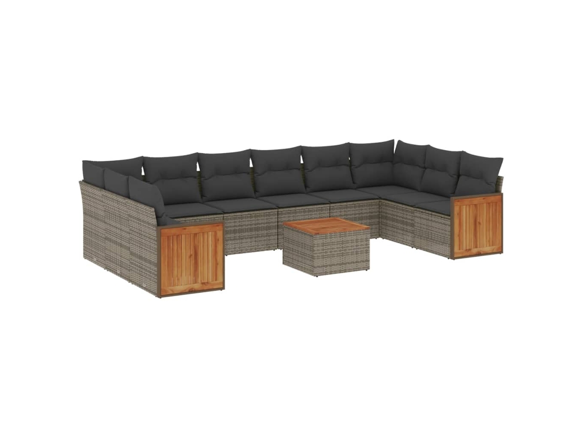 Maison Exclusive - 11 Pcs Conjunto Sofás De Jardim C/ Almofadões Vime Pe Cinzento