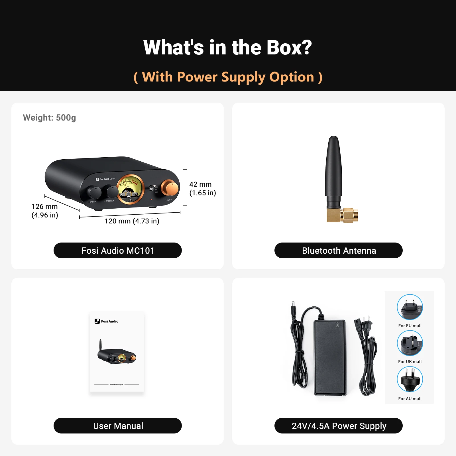 Amplificador Estéreo Bluetooth com Medidor Vu e Receptor Hifi de 2 Canais MDUG (com Fonte de Alimentação)