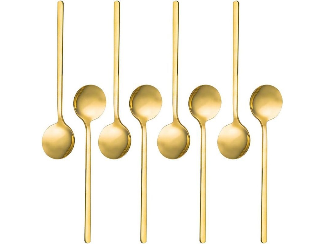 Conjunto de 8 Colheres de Café Espresso de Aço Inoxidável com Plating Ouro, Colheres Mini
