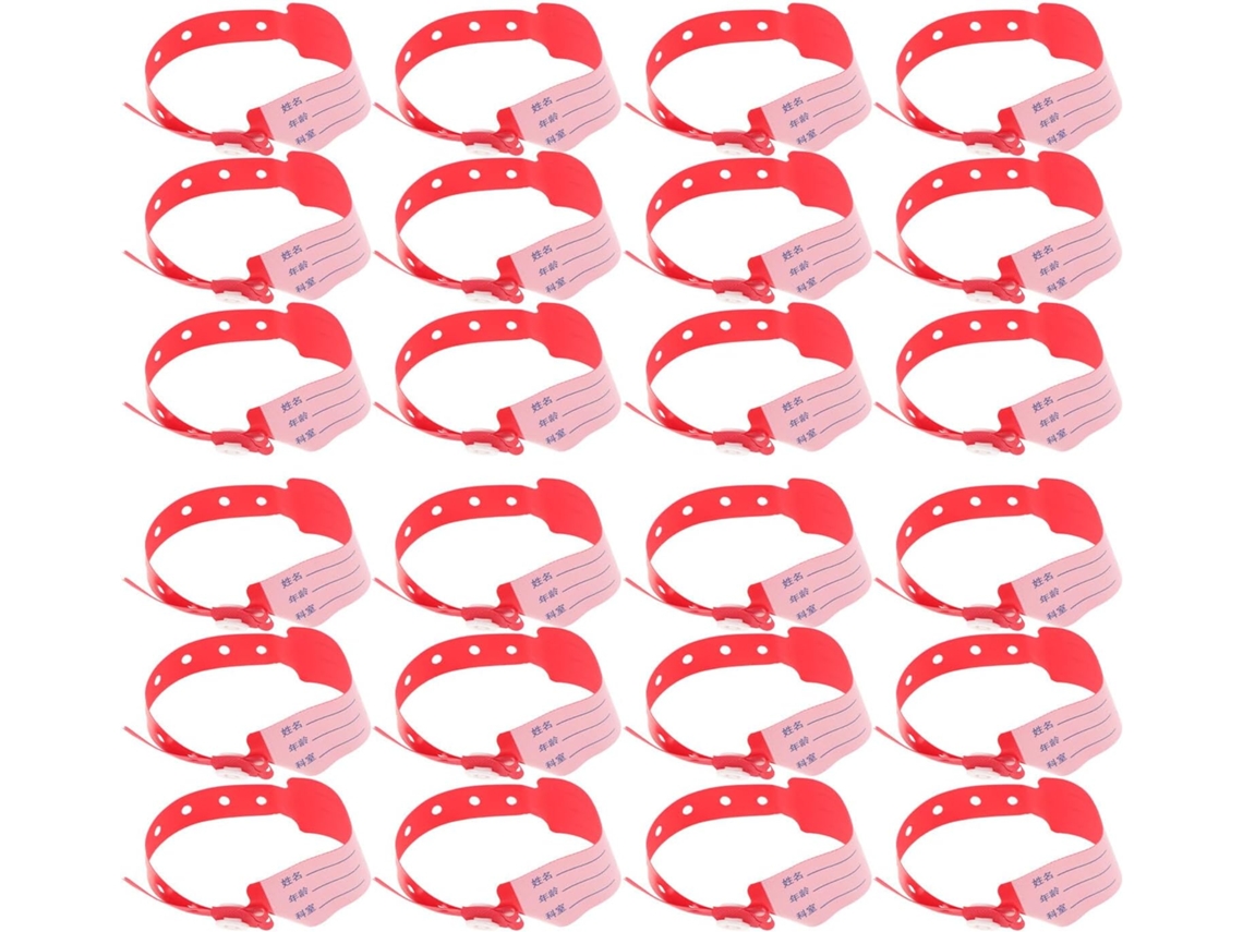 Pulseiras De Identificação Médica Para Hospitais, 100 Unidades, Pvc Vermelho, Ajustáveis Para Adultos, Impermeáveis