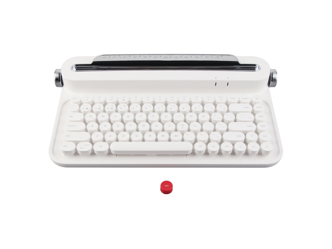 Teclado Bluetooth Vintage Com 86 Teclas Inalámbrico Portátil Com Suporte Integrado Para Windows Android Ios Branco