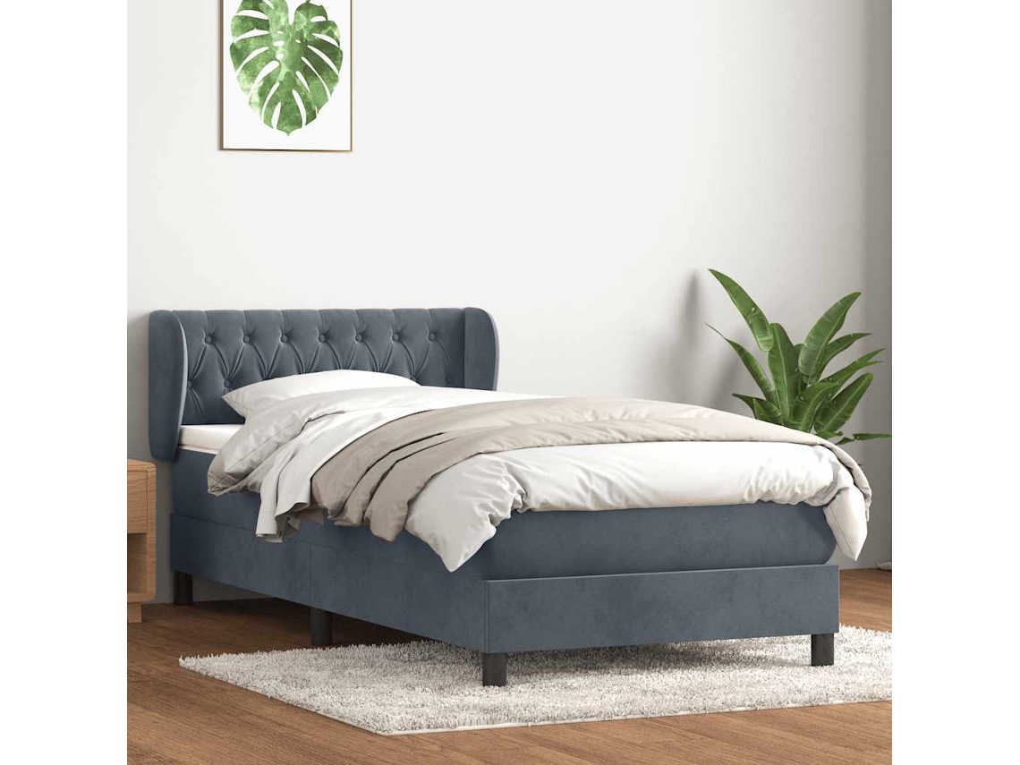 Vidaxl Cama Com Molas/colchão Cinza-escuro 80x210 Cm Veludo