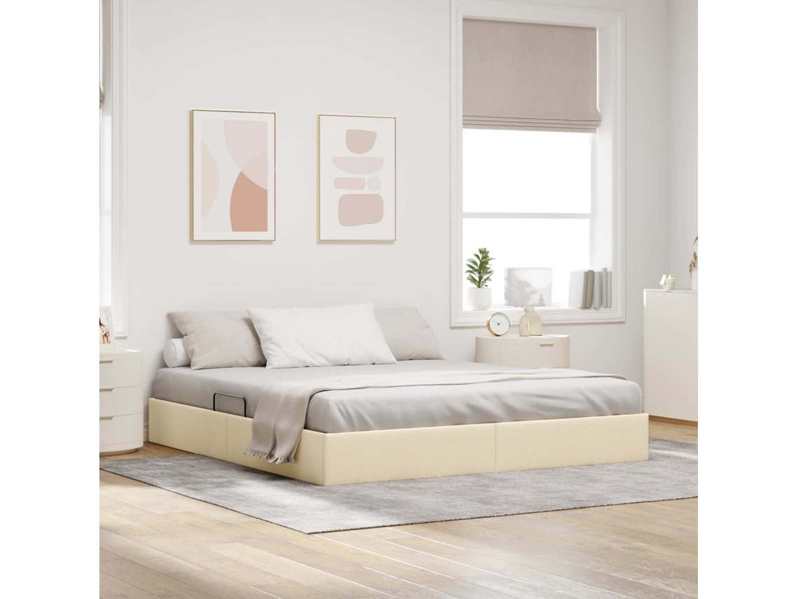 Vidaxl Estrutura De Cama Ottoman Creme 180 X 200 Cm Tecido