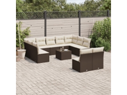 Vidaxl 12 Pcs Conjunto de Sofás Jardim com Almofadões Vime Pe Castanho