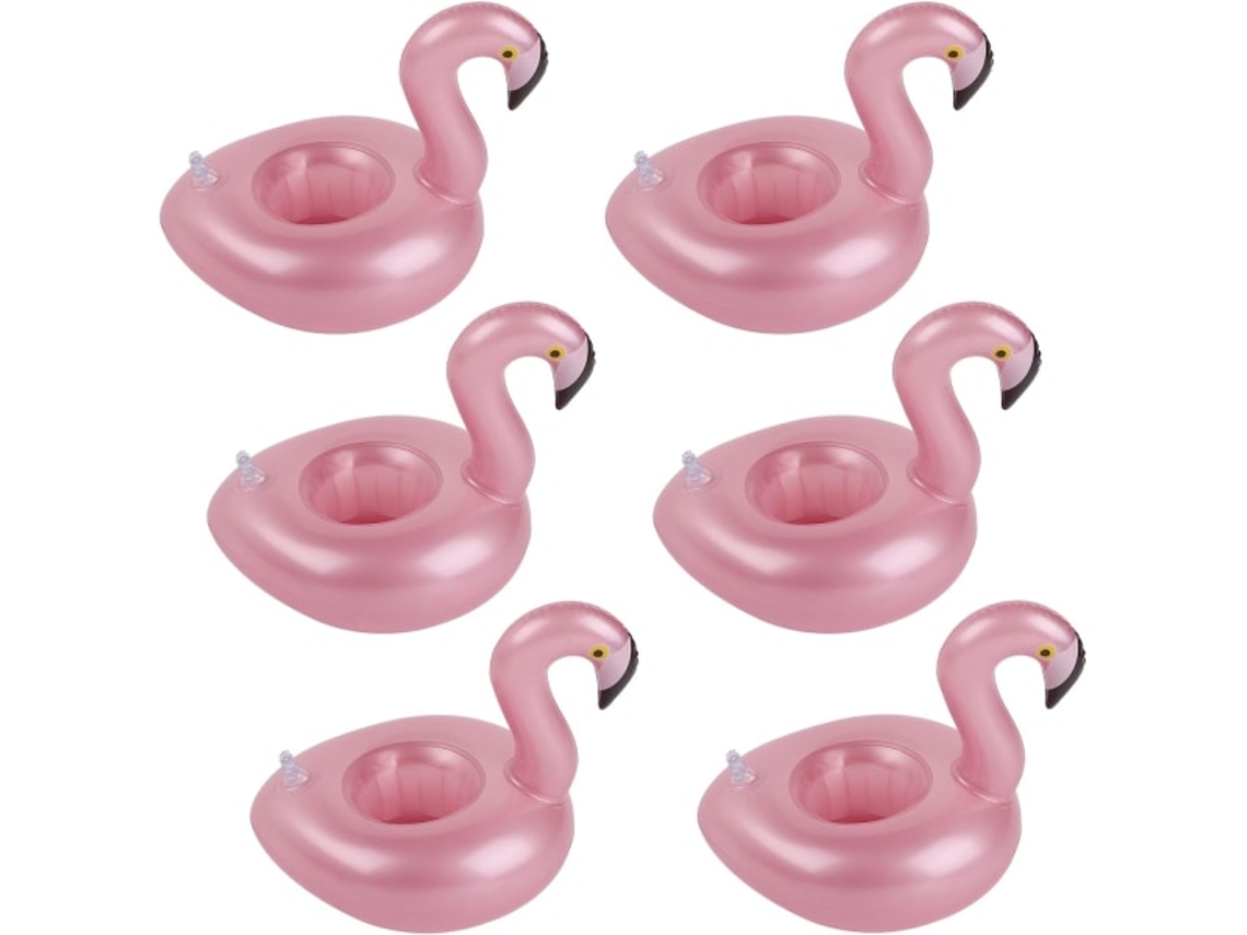 Conjunto De 6 Boias Para Piscina Com Porta-copos, Estampa De Flamingo.